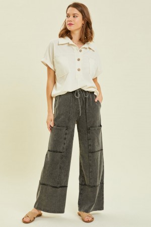 EP1095<br/>MINERAL-WASHED CARGO STYLE WIDE-LEG PANTS WITH BIG POCKETS