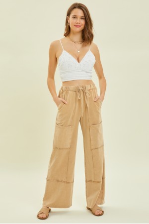 EP1095P<br/>MINERAL-WASHED CARGO STYLE WIDE-LEG PANTS WITH BIG POCKETS