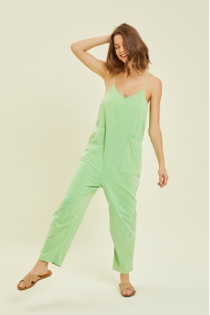 ER1109P<br/>MINERAL-WASHED OVERSIZED CASUAL JUMPSUIT WITH LARGE POCKETS