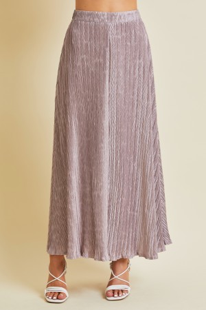 ES1045<br/>TURN HEADS IN THIS FLARE MIDI SKIRT FEATURED IN PLISSE FABRICATION WITH BACK ZIPPER CLOSURE