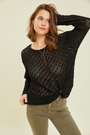 ESW1074-A<br/>LIGHTWEIGHT SEMI-SHEER CHENILLE SWEATER FEATURED IN ROUND NECK