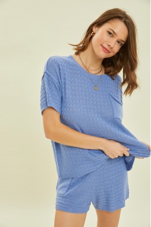 ESW1106-1P<br/>SET - OVERSIZED ROUND NECK SWEATER TOP WITH ELASTIC WAIST SHORTS AND POCKETS